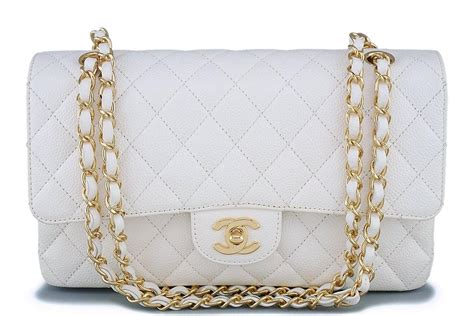 chanel white caviar medium flap bag